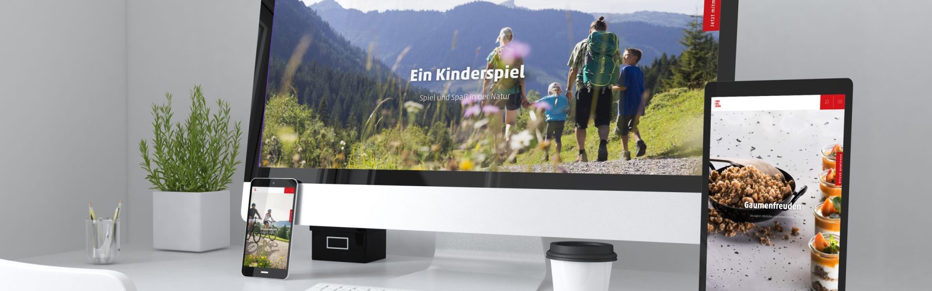Website von Vorarlberg Tourismus www.vorarlberg.travel auf diversen Devices