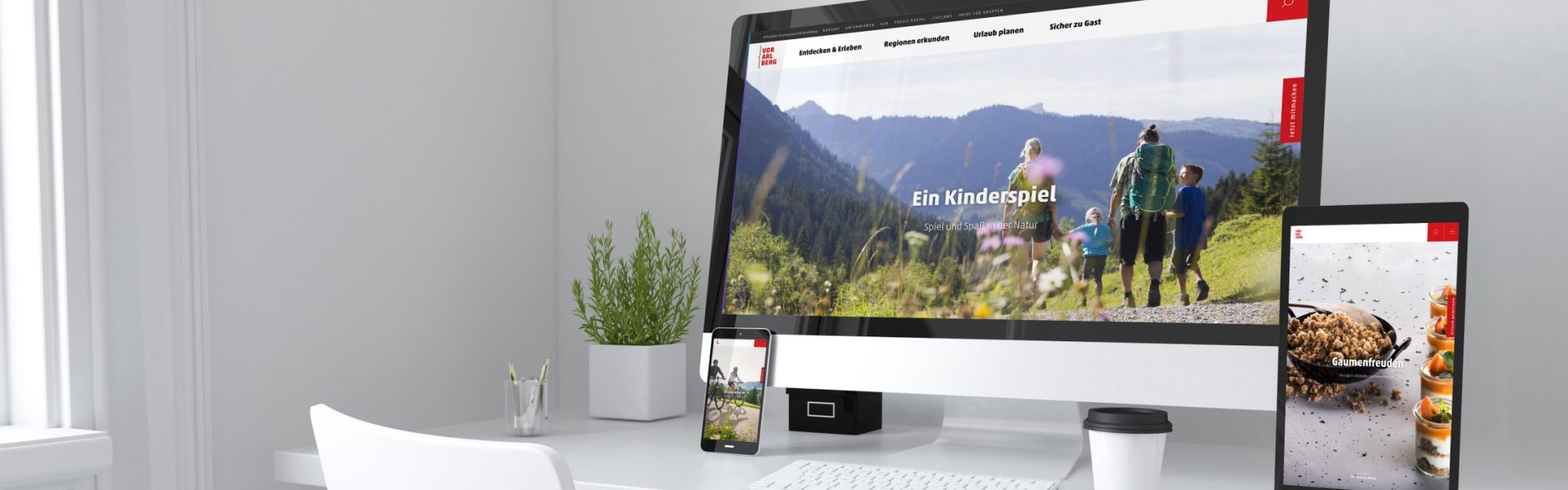 Die Website von Vorarlberg Tourismus, vorarlberg.travel, auf diversen Devices