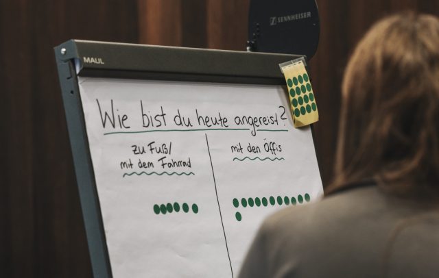 Vollgeschriebenes Flipchart bei Veranstaltung